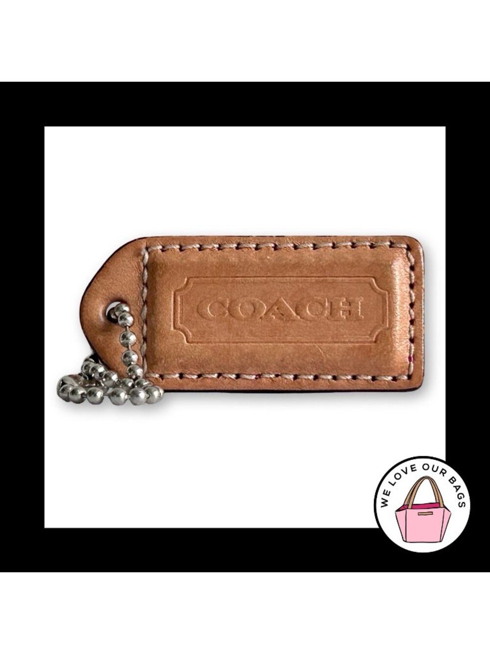 COACH Y2K VINTAGE Hang Tag 2" Saddle Brown & Pink Leather Bag Charm Keychain Fob